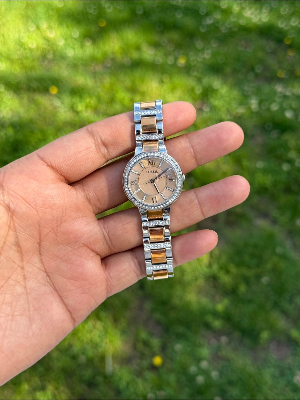 Fossil Two-Tone Rose Gold and Silver Crystal Bracelet Watch Womens - Picture 4 of 11